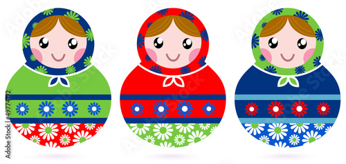 Colorful wooden traditional Russian dolls isolated on white