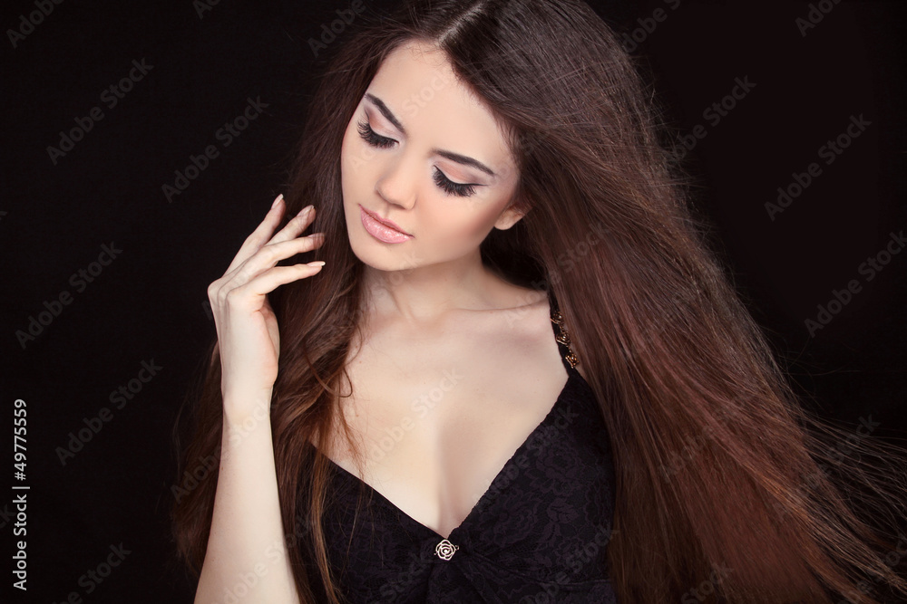 Beautiful Woman with Straight Long Hair on black background Beautiful Woman with Straight Long Hair on black background