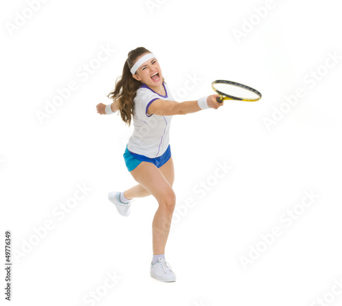 Raging tennis player hitting ball © Alliance