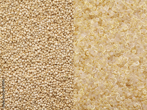 фотографія cooked quinoa and uncooked quinoa