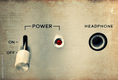 Fényképezés Old amplifier in grunge style close up
