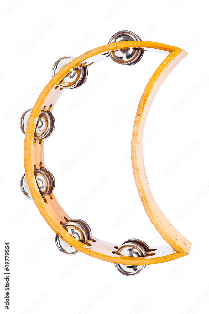 Wooden Tambourine with Crescent Shape Isolated on a White Stock Photo |  Adobe Stock
