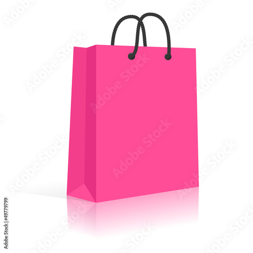 Blank Paper Shopping Bag With Rope Handles. Pink, Black. Vector,