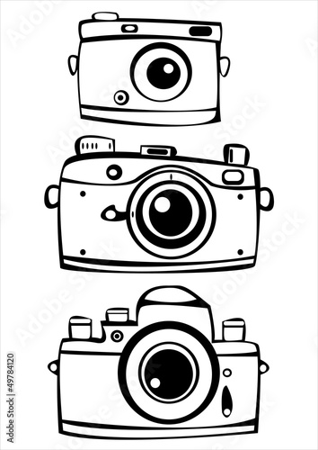 set of three vintage film photo cameras isolated on white backgr