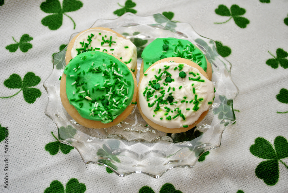 Irish Cookies Over a Shamrock Bacground