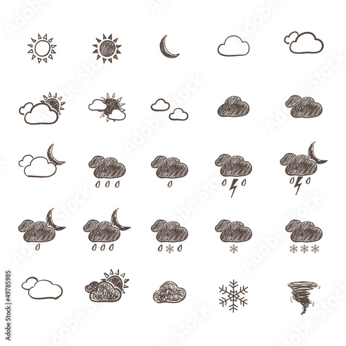 Hand Drawn Weather Icon Set. Vector