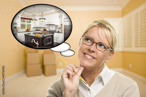Woman in Empty Room with Th...