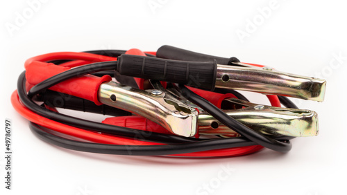 Car battery jumper cables isolated on white