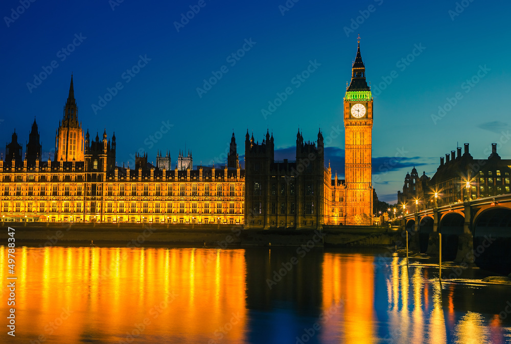 Houses of parliament at night, London