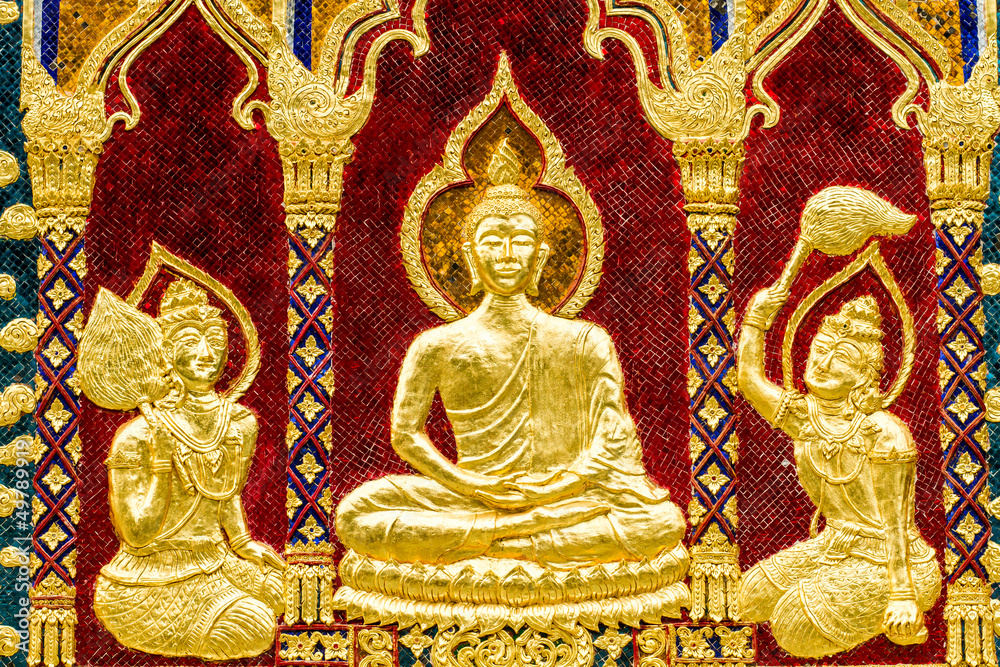 golden sclupture buddha wat phrabahtseeroy chiangmai Thailand