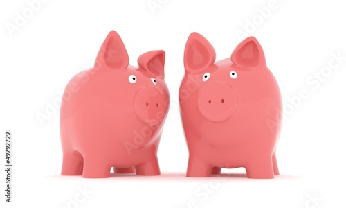 2 Sparschweine vor weissem Hintergrund