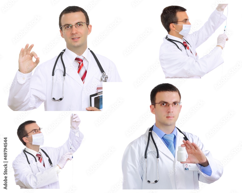 Set (collage) of young doctor in Hospital.Isolated over white Set (collage) of young doctor in Hospital.Isolated over white