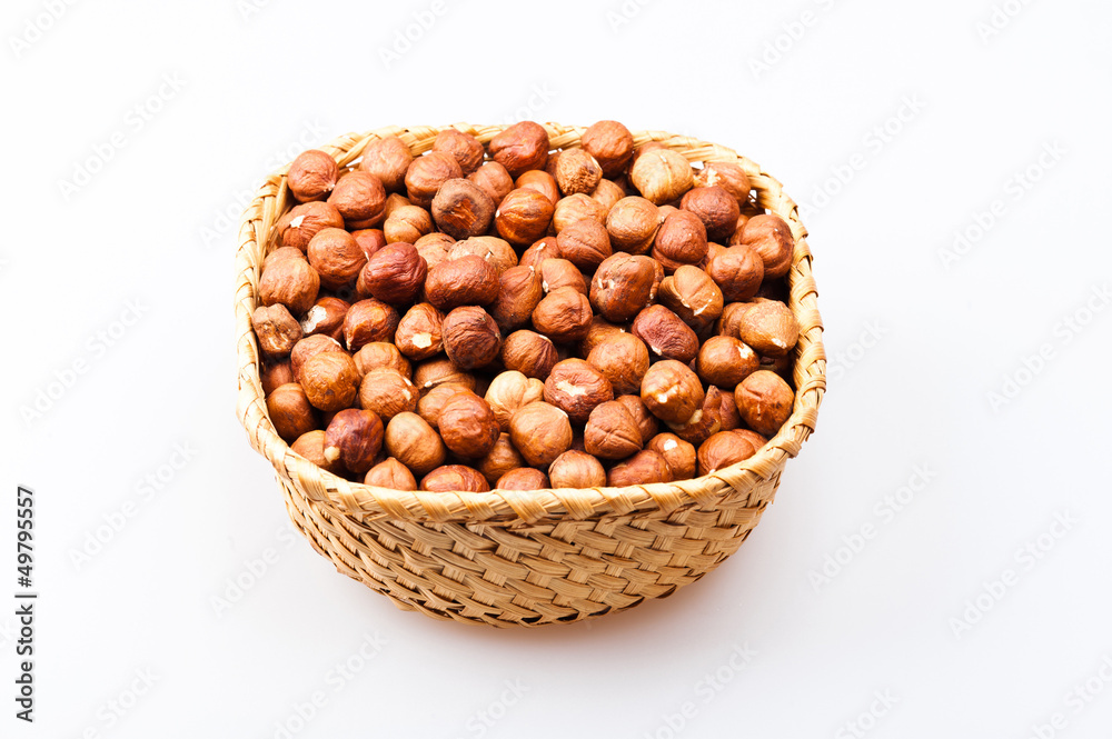 basket with hazelnuts basket with hazelnuts