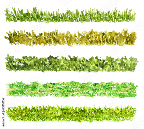 Grass Border Pieces, Watercolor Painted, Isolated on White