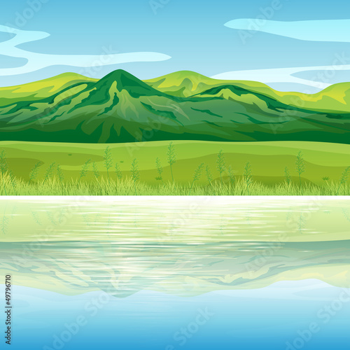 A mountain across the lake