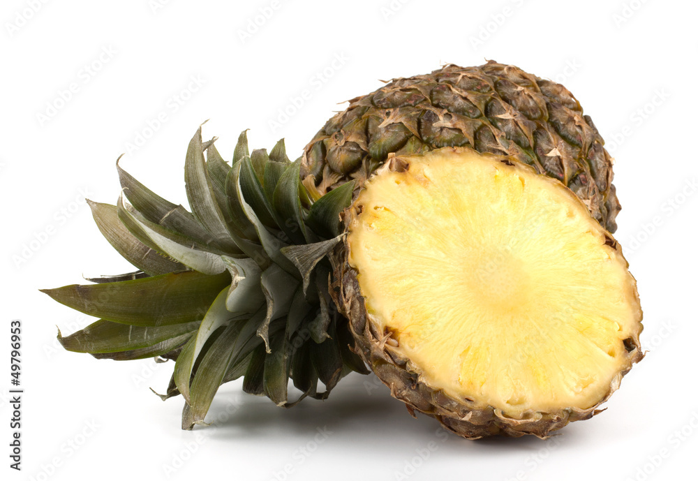 Juicy pineapple with slices isolated on white background Juicy pineapple with slices isolated on white background