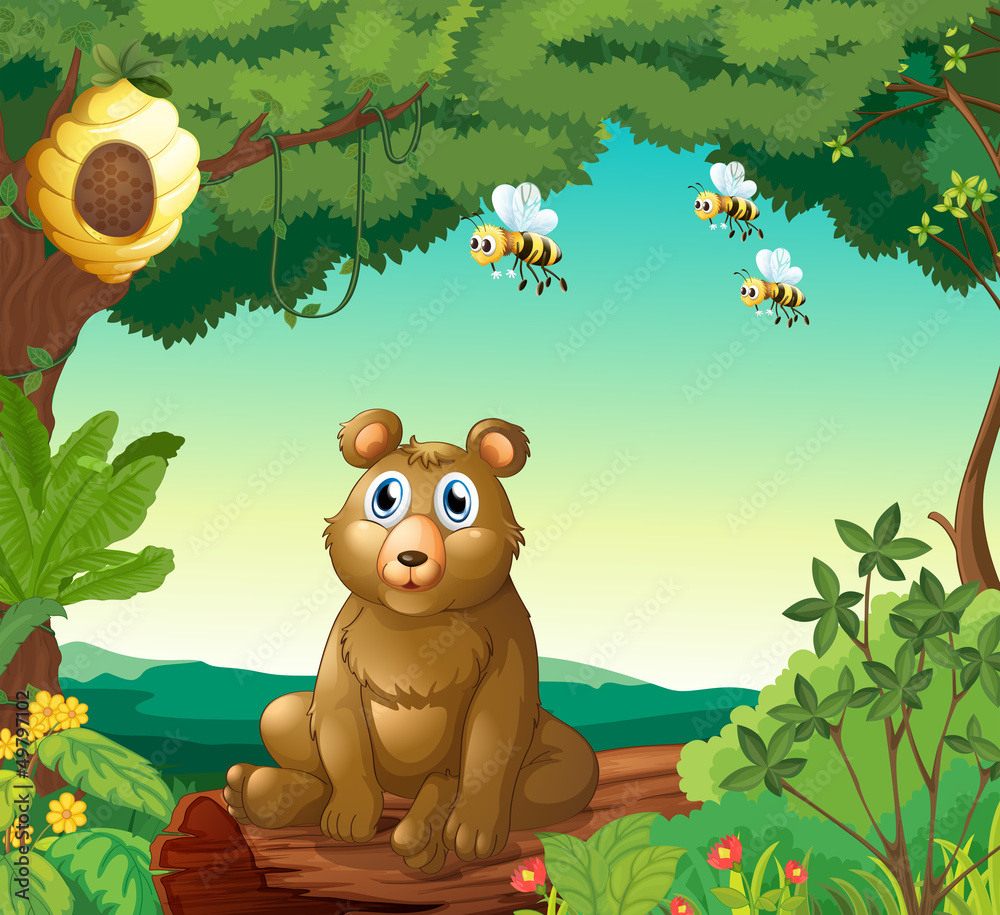 A bear and the three bees in the forest A bear and the three bees in the forest