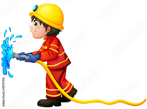 A fireman holding a water hose