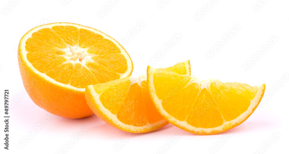 Orange fruit slices on white background Orange fruit slices on white background