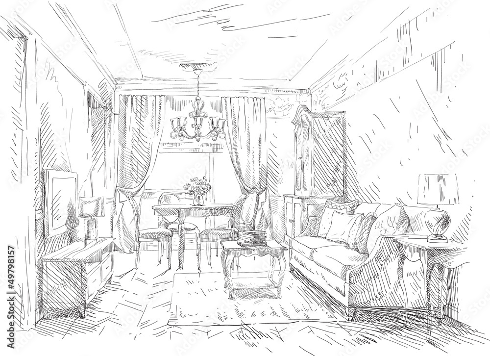 Hand drawing details of the interior