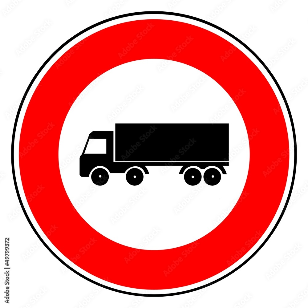 Camion poids lourd dans un panneau de signalisation Camion poids lourd dans un panneau de signalisation