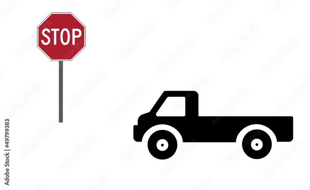 Pickup et un panneau Stop Pickup et un panneau Stop