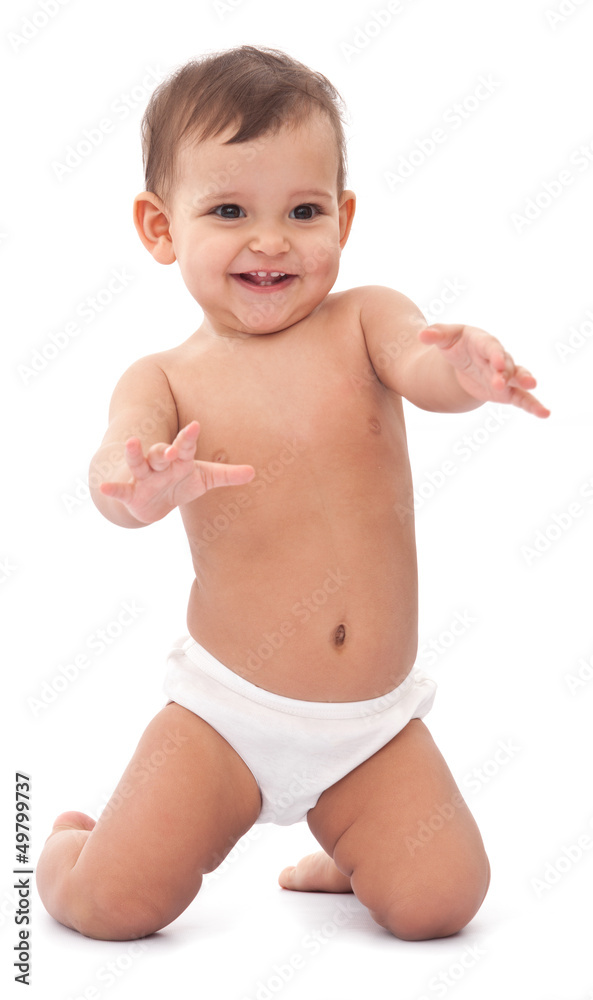 Happy small baby isolated on a white background. Happy small baby isolated on a white background.