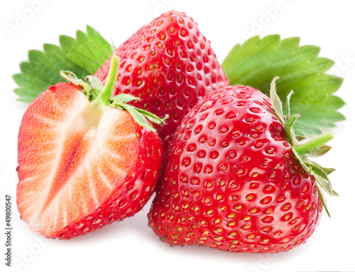 Strawberries with leaves.