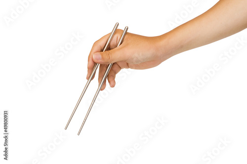 isolated hand holding chopstick
