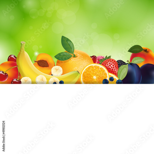 Fototapeta Naklejka Na Ścianę i Meble -  Vector Illustration of a Background with Fresh Fruits