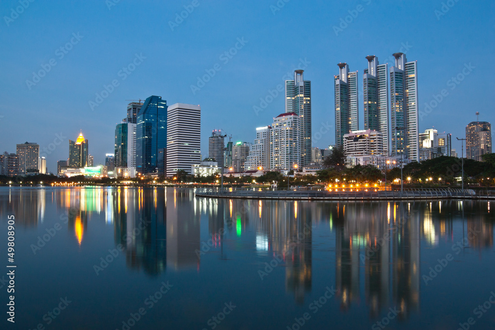 View of Bangkok cityscape at twilight