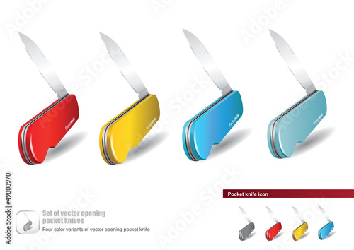 Set of vector opening pocket knives