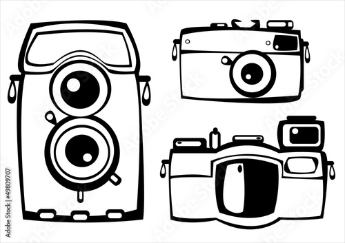 vector set of three vintage film photo cameras isolated on white