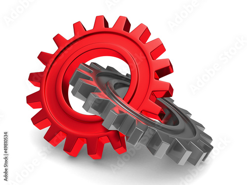 Two chrome gears on white b...