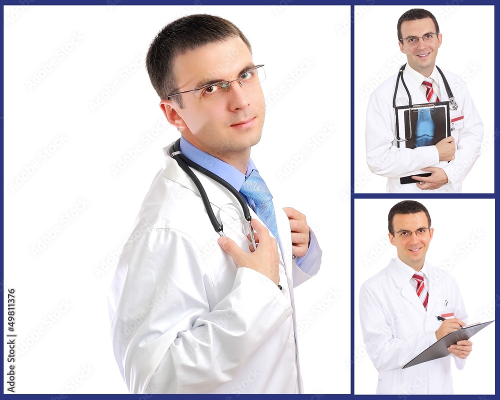 Set (collage) of doctor .Isolated over white background. Set (collage) of doctor .Isolated over white background.