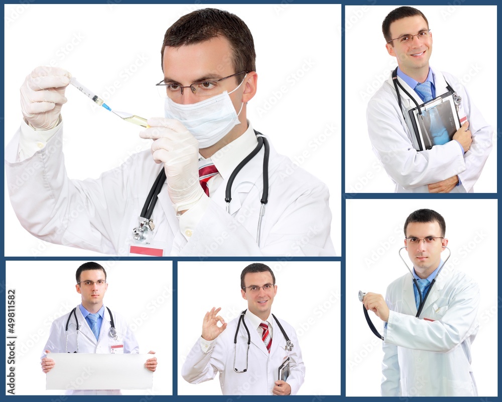 Set (collage) of doctor .Isolated over white background. Set (collage) of doctor .Isolated over white background.