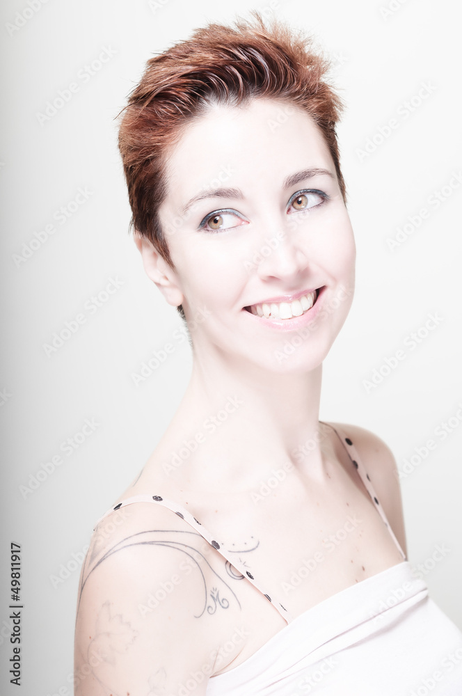 smiling girl beautiful girl with short red hair smiling girl beautiful girl with short red hair