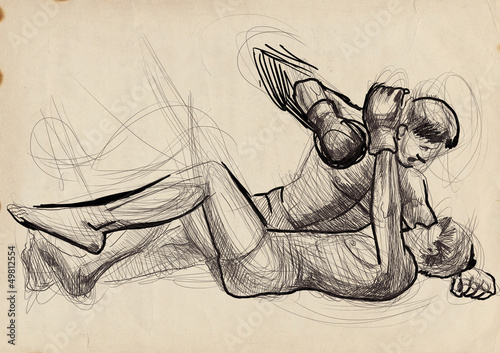 Muay Thai  combat martial art from Thailand  - hand drawing