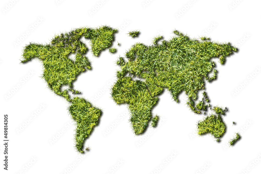 ecology world map from grass on white background ecology world map from grass on white background