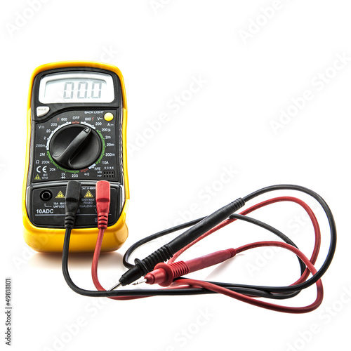 Digital multimeter on white background