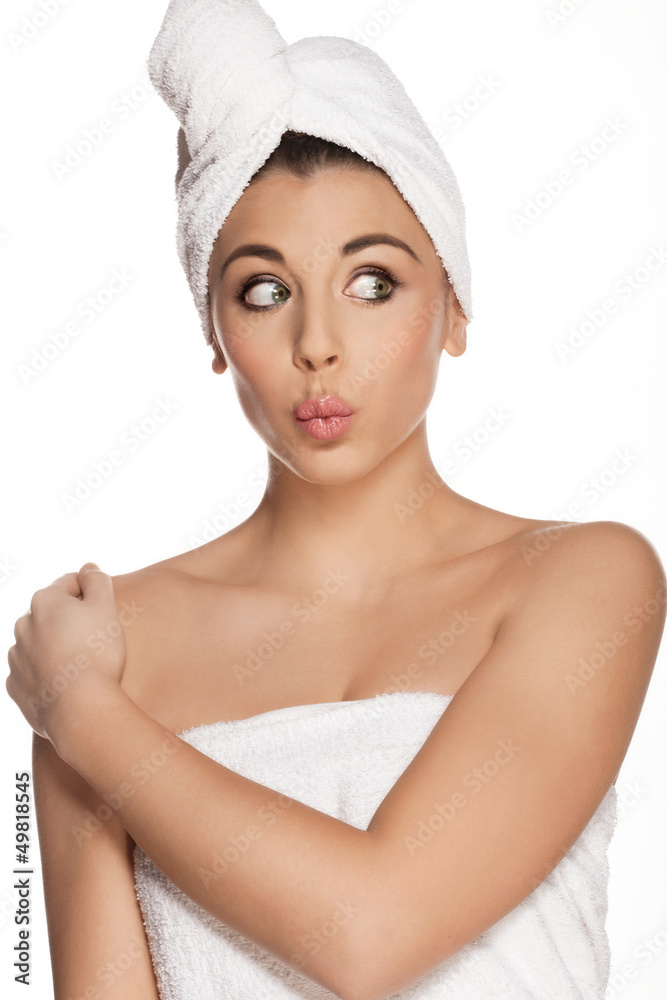expression woman in towel