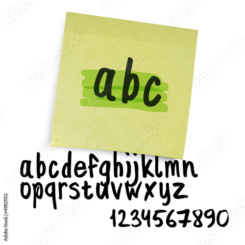 Handwritten alphabet (uppercase letters with numbers). Vector.