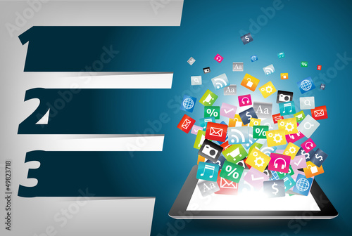 Tablet computer With Colorful application icon concept