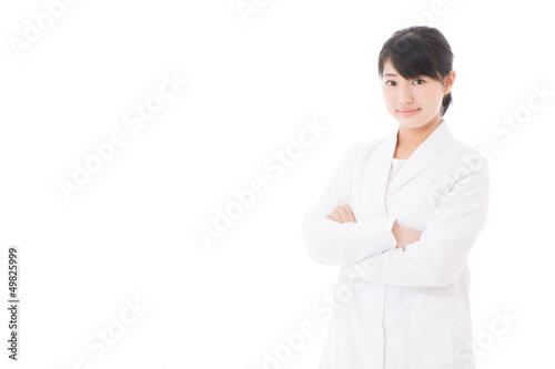 a beautiful asian doctor on white background