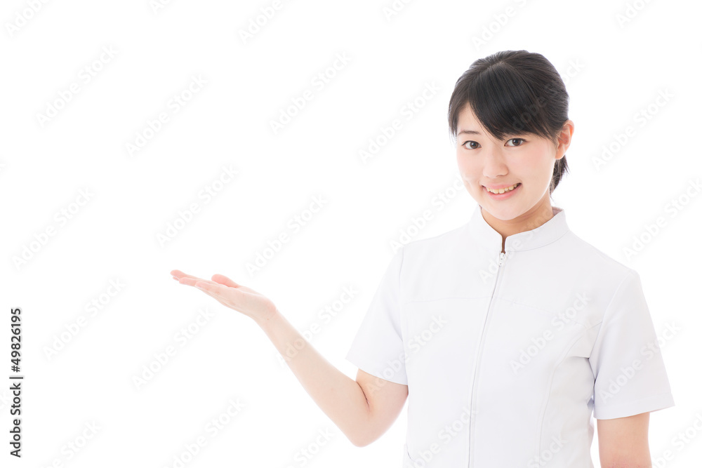 a young asian nurse showing on white background a young asian nurse showing on white background