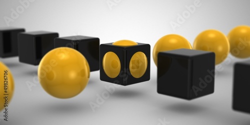 Cube & Sphere. Gray background