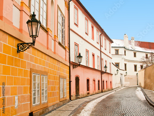 Canvas Print A beautiful street in Prague, picture made in winter