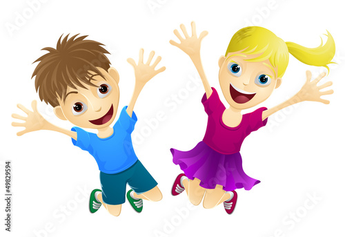 Happy children jumping in t...