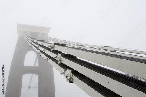 Clifton Suspension bridge cables in the early morning mist