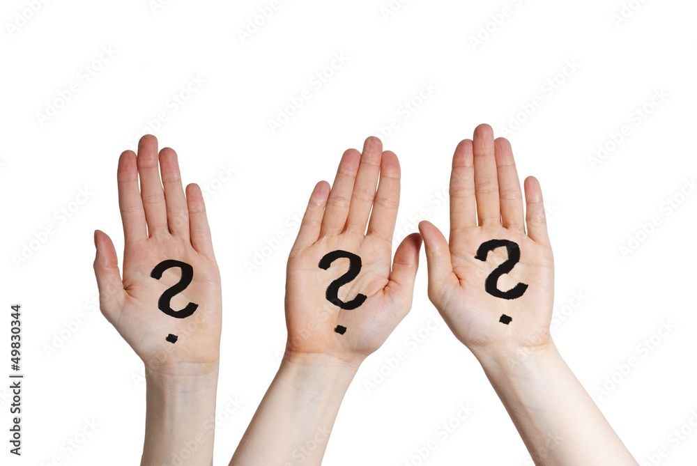 Obraz premium three hands with question marks
